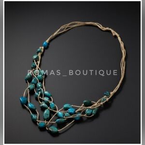 Vintage turquoise multi-strand bib front hemp cord adjustable Tie On necklace